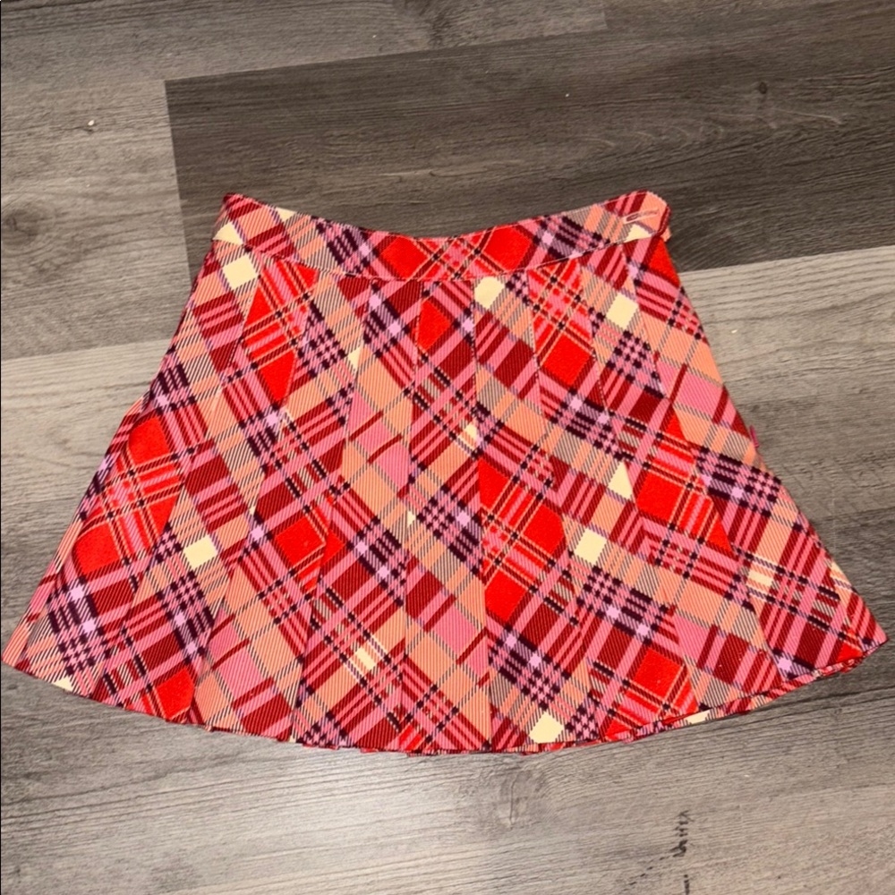 American Apparel Red and Pink A-Line Mini Skirt
